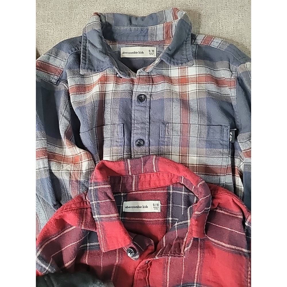 5 Abercrombie Kids Boys 9/10 Flannel Long Sleeve‎ Shirts Plaid & Sweatshirt EUC - Picture 3 of 15